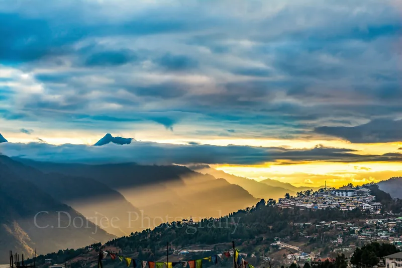 Sunset over Tawang town